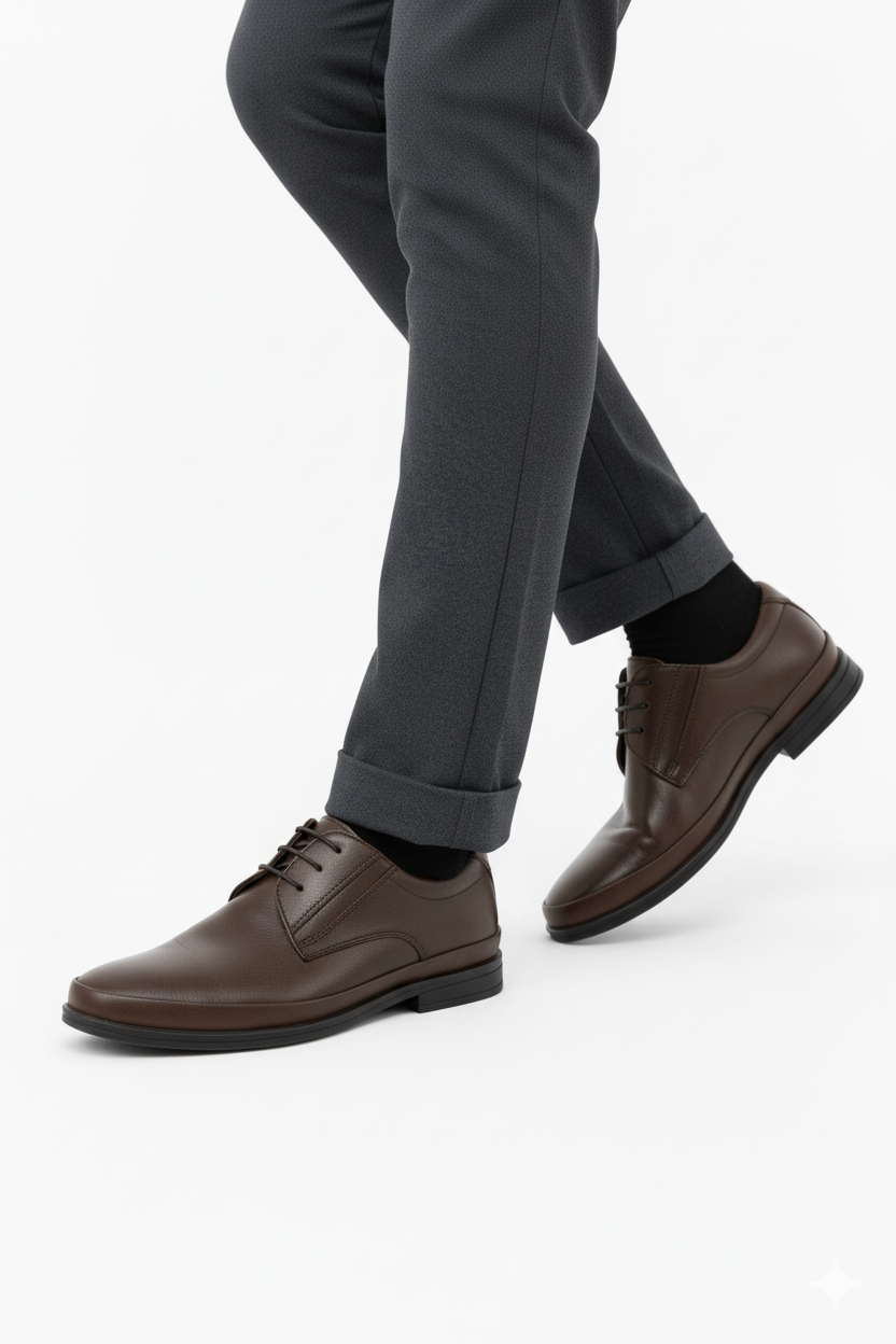 Erkek Bağcıklı Poli Taban Comfort Model Tam Kalıp Hakiki Deri Ortopedik Klasik Ayakkabı